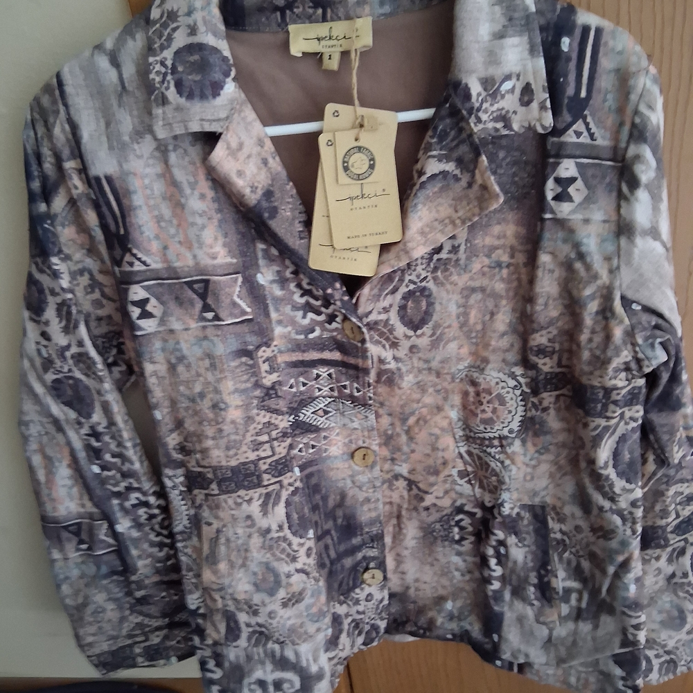 Appleseed's Women's Patterned Blazer - Gray and Brown